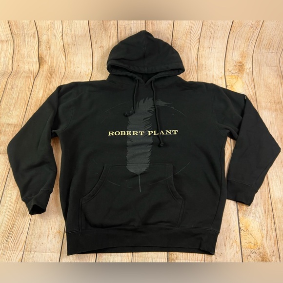 Robert Plant Sketch Feather Hoodie Sweatshirt Black Size Large Rock Music - Picture 1 of 8